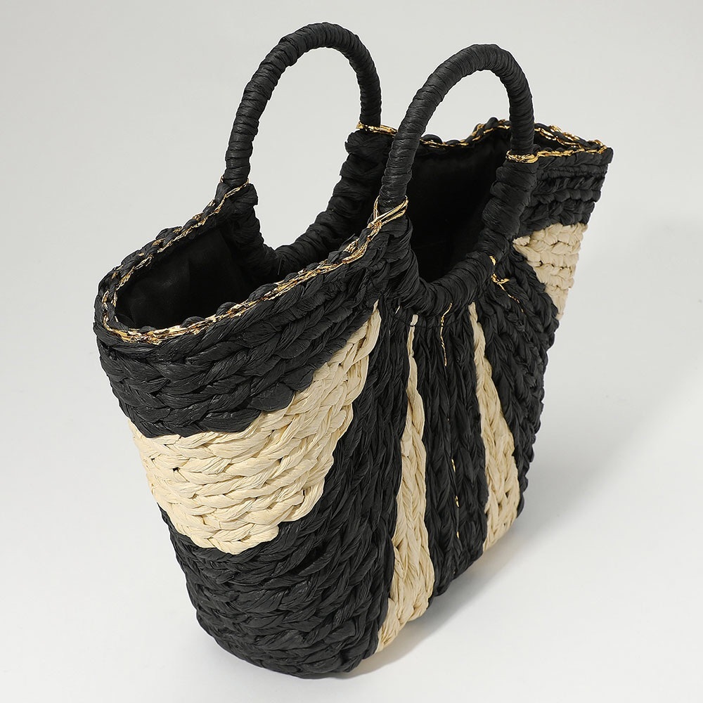 Oversized Black & Tan Mix Tone Maxi Straw Basket Tote - Picture 5 of 8